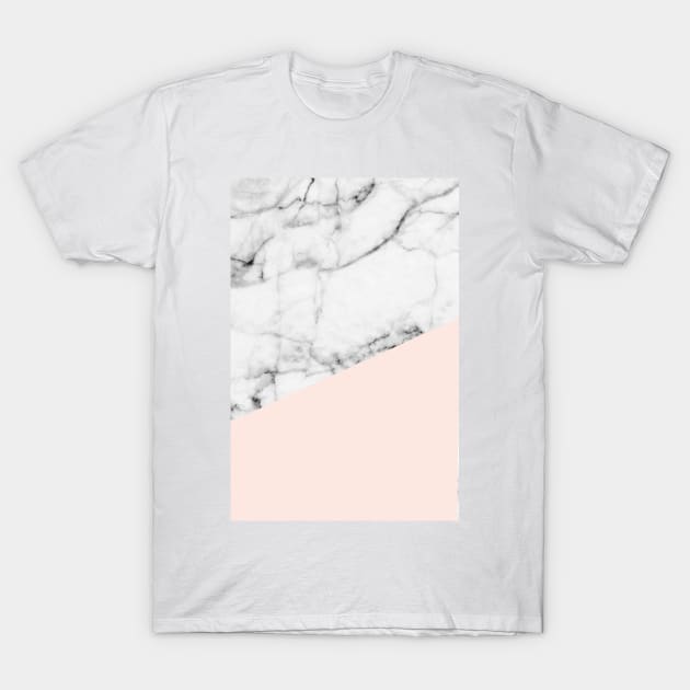 Real White Marble Half Salmon Pink T-Shirt by fivemmPaper